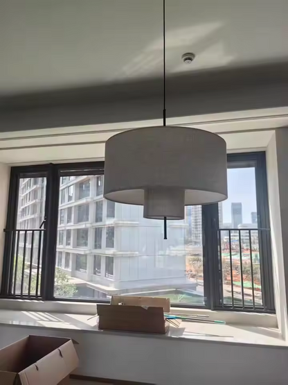 Margin Double Drum Fabric Pendant Light - Lifestyle & Artisan Detail Angle 12 | IndochinaLight