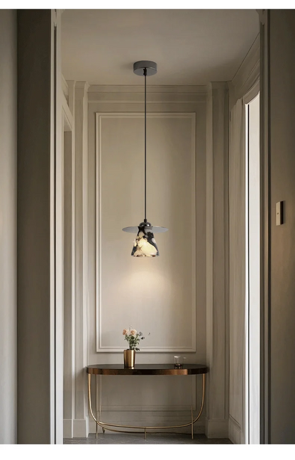 Feni Tapered Marble Conical Pendant Light - Lifestyle & Artisan Detail Angle 8 | IndochinaLight