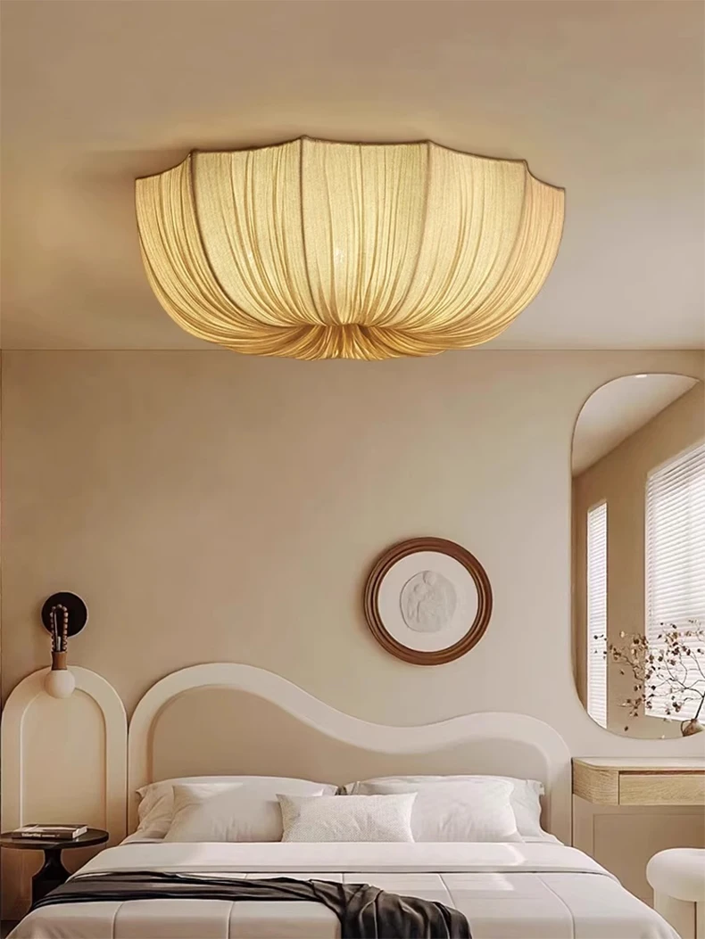 Planetarium Wabi-Sabi White Nordic Linen Flush Mount - Lifestyle & Artisan Detail Angle 3 | IndochinaLight