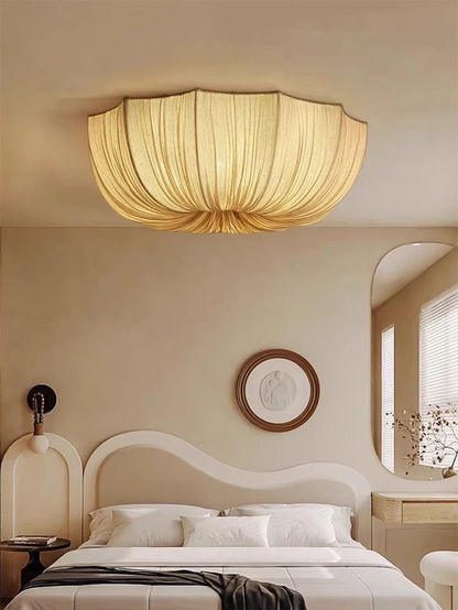 Planetarium Wabi-Sabi White Nordic Linen Flush Mount - Lifestyle & Artisan Detail Angle 3 | IndochinaLight