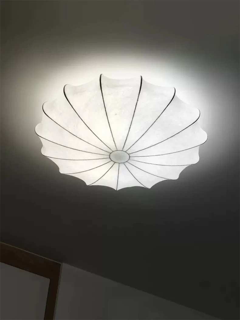 Flyrose Mid-Century White Silk Ceiling Light - Lifestyle & Artisan Detail Angle 11 | IndochinaLight