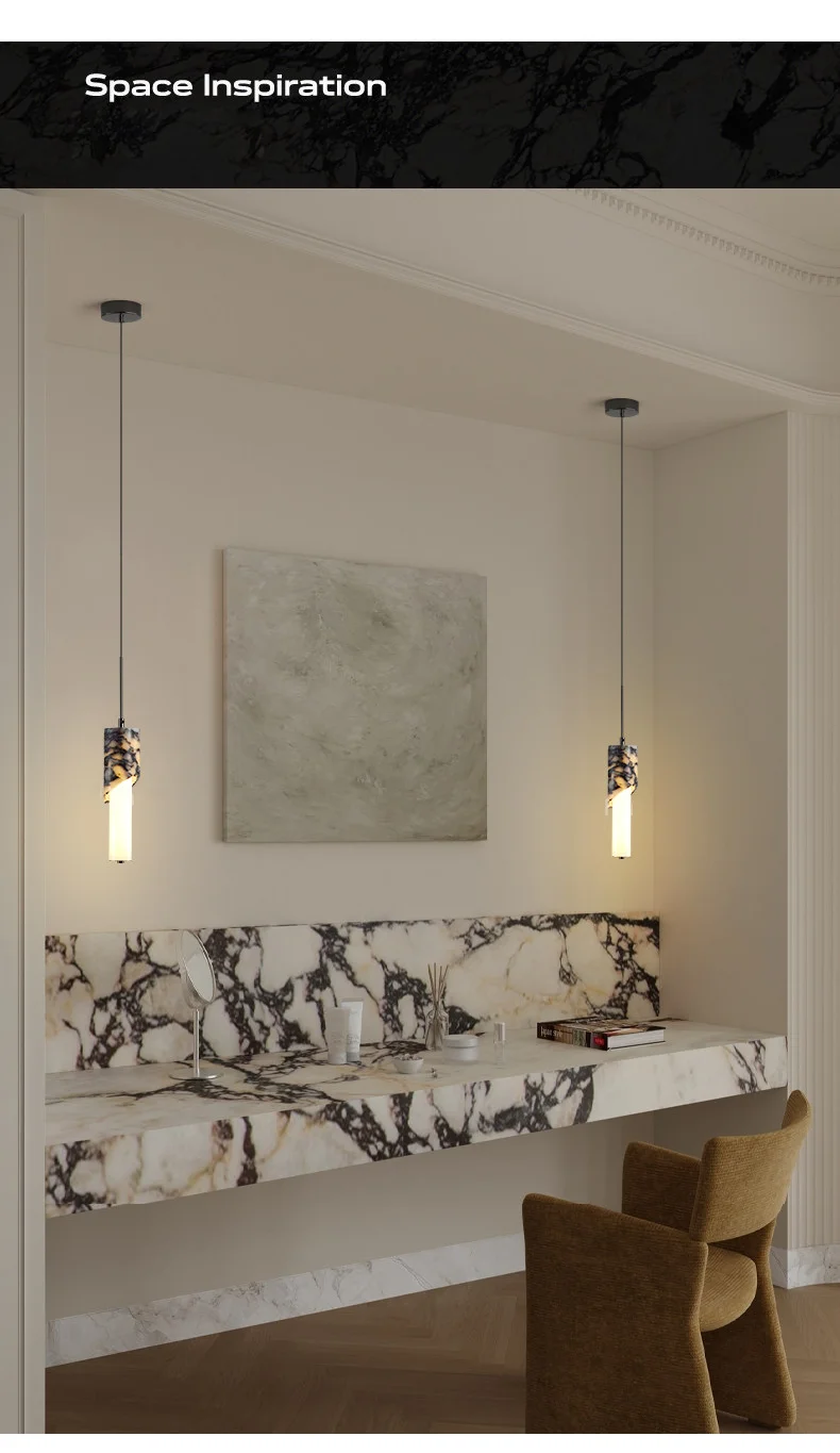 Lampatron Marble Cylinder LED Pendant Light - Lifestyle & Artisan Detail Angle 2 | IndochinaLight