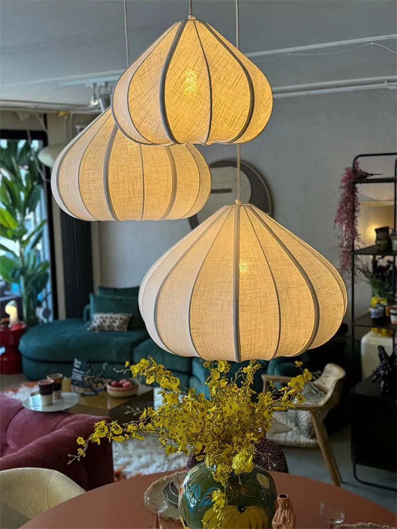 Onion Japanese Wabi Sabi Fabric Pendant Light - Lifestyle & Artisan Detail Angle 2 | IndochinaLight