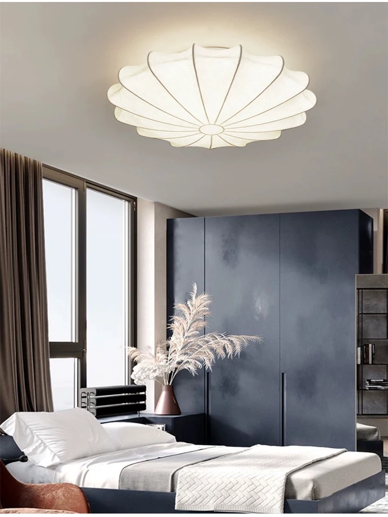 Flyrose Mid-Century White Silk Ceiling Light - Lifestyle & Artisan Detail Angle 6 | IndochinaLight