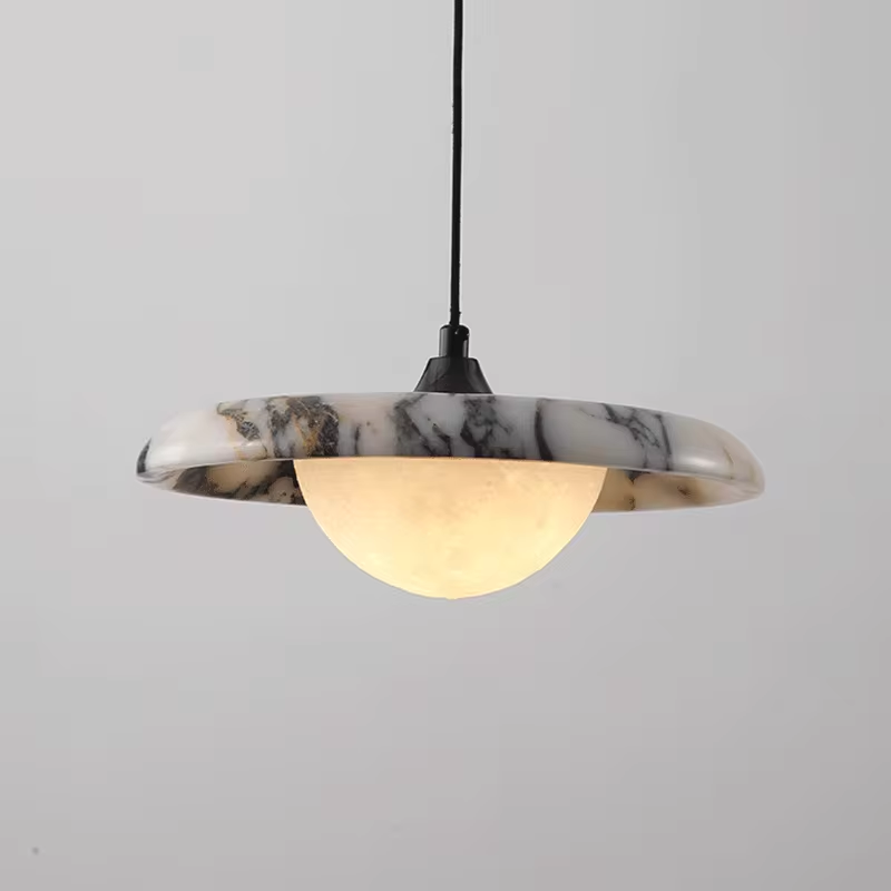Astro Disc Modern Marble Pendant Light - Lifestyle & Artisan Detail Angle 4 | IndochinaLight
