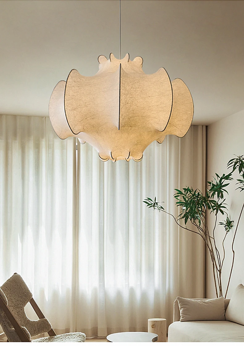 Viscontea Cocoon White Silk Wabi Sabi Pendant Light - Lifestyle & Artisan Detail Angle 4 | IndochinaLight
