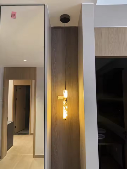 Rayvia Cylinder Alabaster Marble Pendant Light - Lifestyle & Artisan Detail Angle 13 | IndochinaLight