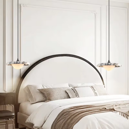 Astro Disc Modern Marble Pendant Light - Lifestyle & Artisan Detail Angle 2 | IndochinaLight