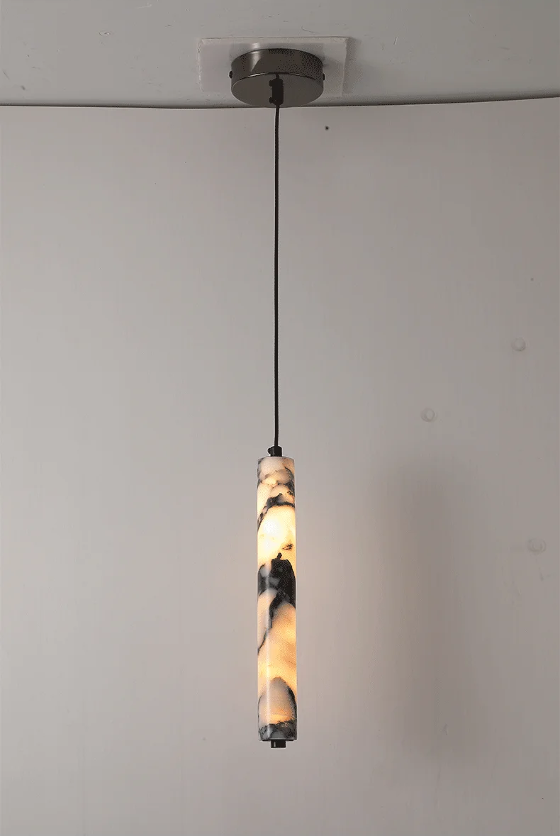 Rayvia Cylinder Alabaster Marble Pendant Light - Lifestyle & Artisan Detail Angle 7 | IndochinaLight