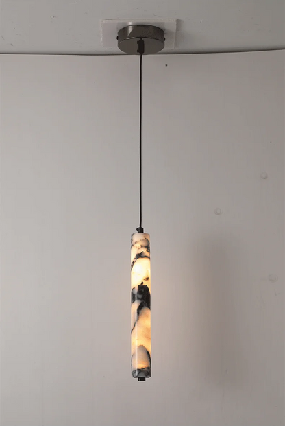 Rayvia Cylinder Alabaster Marble Pendant Light - Lifestyle & Artisan Detail Angle 7 | IndochinaLight
