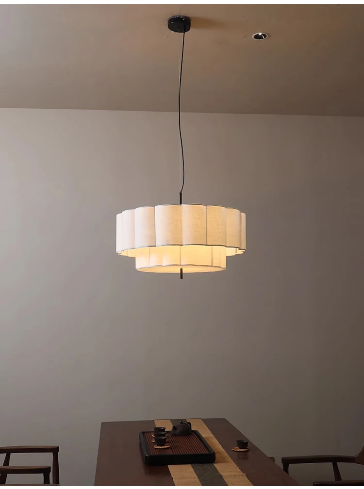 Folia Scalloped Fabric Wabi Sabi Pendant Light - Lifestyle & Artisan Detail Angle 6 | IndochinaLight