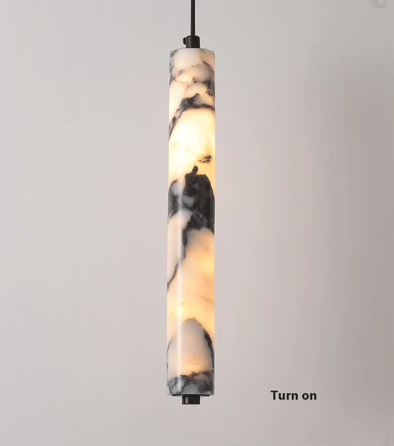 Rayvia Cylinder Alabaster Marble Pendant Light - Lifestyle & Artisan Detail Angle 5 | IndochinaLight