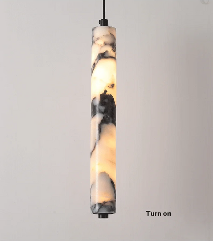Rayvia Cylinder Alabaster Marble Pendant Light - Lifestyle & Artisan Detail Angle 5 | IndochinaLight
