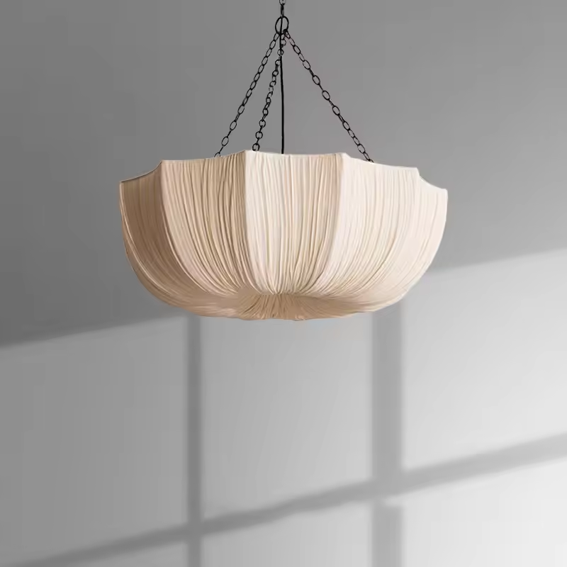 French Petal Fabric Pendant Light - Lifestyle & Artisan Detail Angle 2 | IndochinaLight