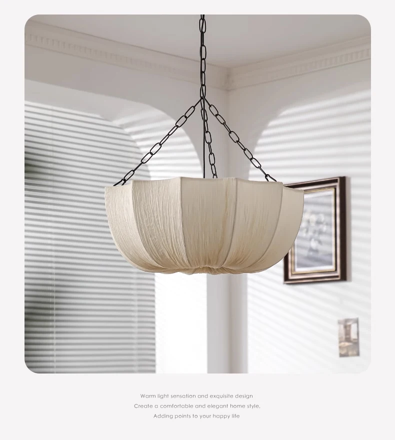 French Petal Fabric Pendant Light - Lifestyle & Artisan Detail Angle 8 | IndochinaLight