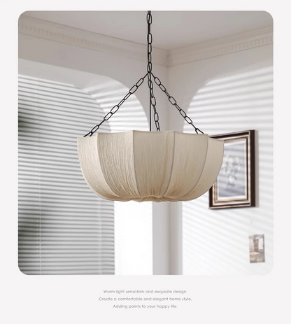 French Petal Fabric Pendant Light - Lifestyle & Artisan Detail Angle 8 | IndochinaLight