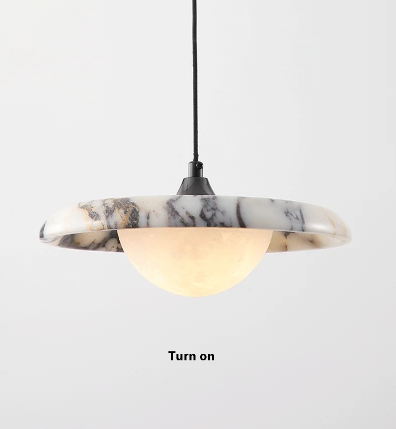 Astro Disc Modern Marble Pendant Light - Lifestyle & Artisan Detail Angle 8 | IndochinaLight