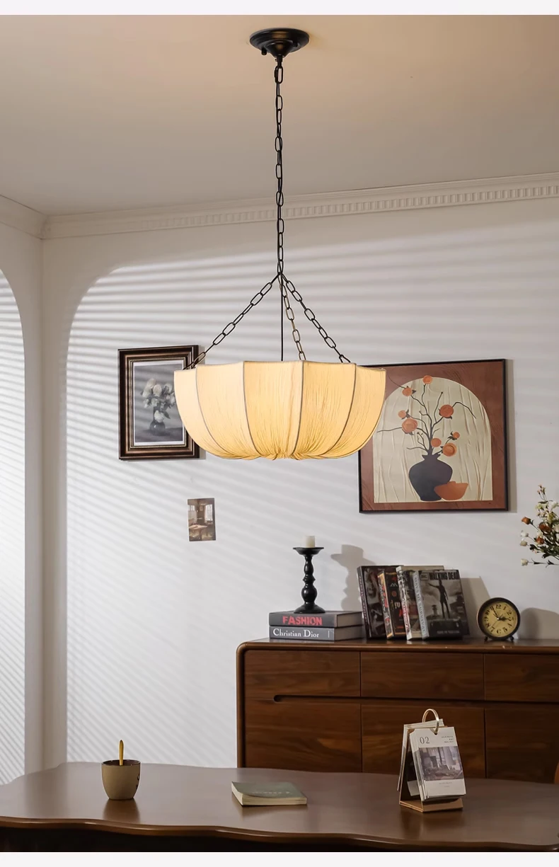 French Petal Fabric Pendant Light - Lifestyle & Artisan Detail Angle 6 | IndochinaLight