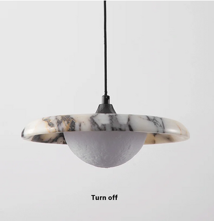 Astro Disc Modern Marble Pendant Light - Lifestyle & Artisan Detail Angle 7 | IndochinaLight