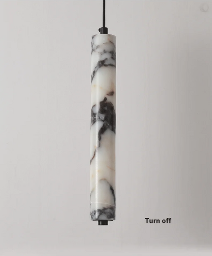 Rayvia Cylinder Alabaster Marble Pendant Light - Lifestyle & Artisan Detail Angle 6 | IndochinaLight