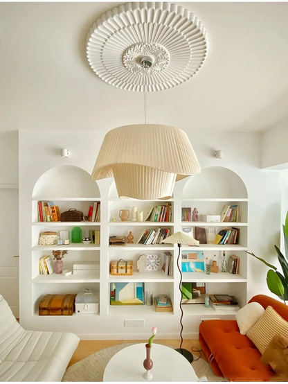 Madio White Nordic Fabric Pendant Light - Lifestyle & Artisan Detail Angle 5 | IndochinaLight