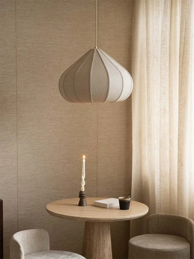 Onion Japanese Wabi Sabi Fabric Pendant Light - Lifestyle & Artisan Detail Angle 6 | IndochinaLight