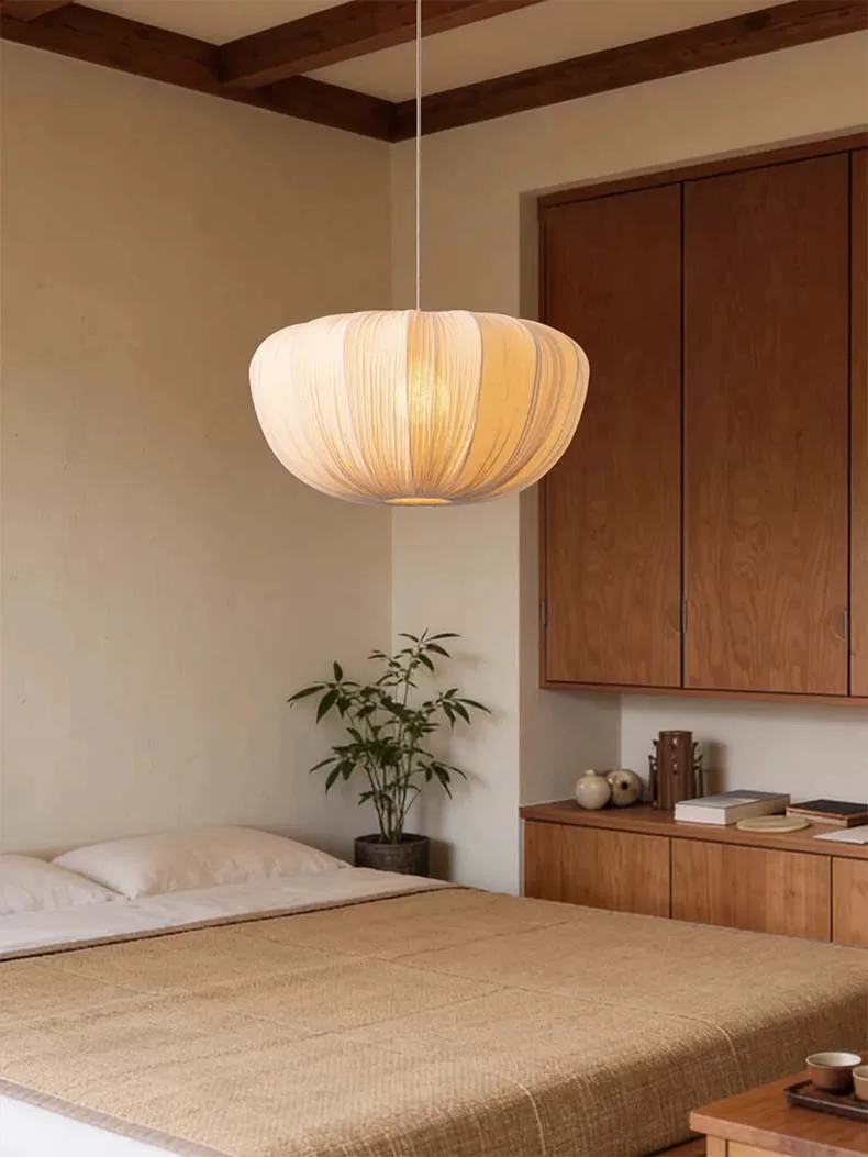 Ostrea Oversized Minimalist Fabric Wabi-Sabi Pendant Light - Lifestyle & Artisan Detail Angle 5 | IndochinaLight