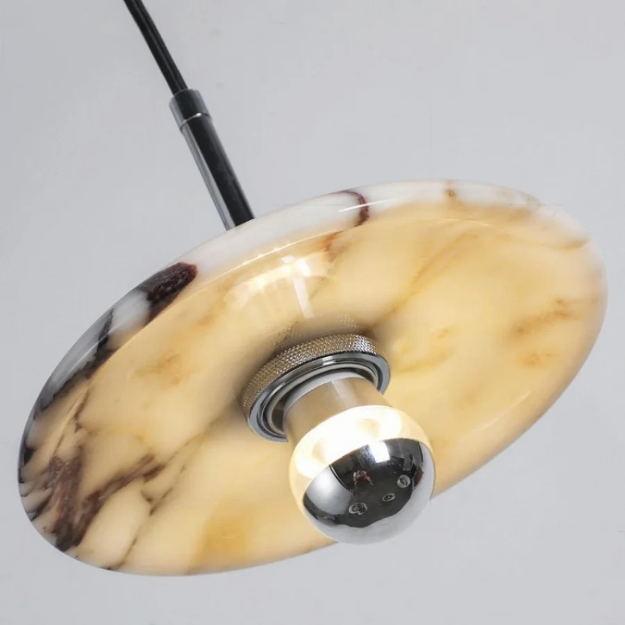 Round Zat Disc Marble Pendant Light - Lifestyle & Artisan Detail Angle 4 | IndochinaLight