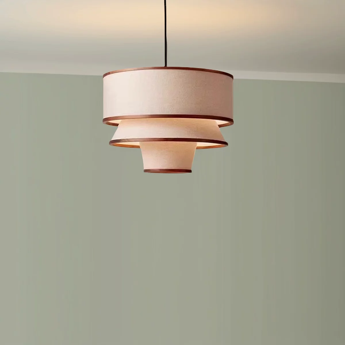 Bruna Walnut Wood and Linen Wabi Sabi Pendant Light - Lifestyle & Artisan Detail Angle 4 | IndochinaLight