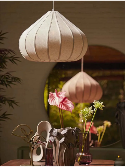 Onion Japanese Wabi Sabi Fabric Pendant Light - Lifestyle & Artisan Detail Angle 3 | IndochinaLight