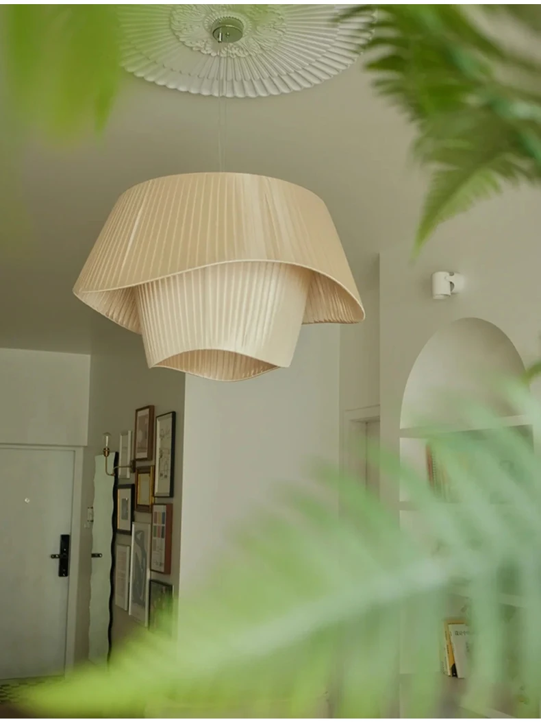 Madio White Nordic Fabric Pendant Light - Lifestyle & Artisan Detail Angle 3 | IndochinaLight