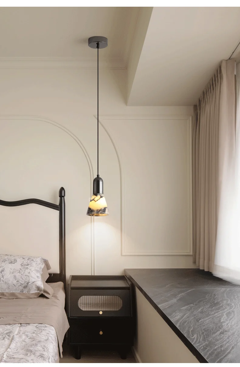 Yovira Tapered Marble Pendant Light - Lifestyle & Artisan Detail Angle 5 | IndochinaLight