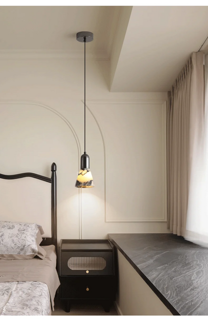 Yovira Tapered Marble Pendant Light - Lifestyle & Artisan Detail Angle 5 | IndochinaLight