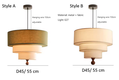 Vanelia 3 Tiers Textile Drum Fabric Pendant Light - Lifestyle & Artisan Detail Angle 13 | IndochinaLight