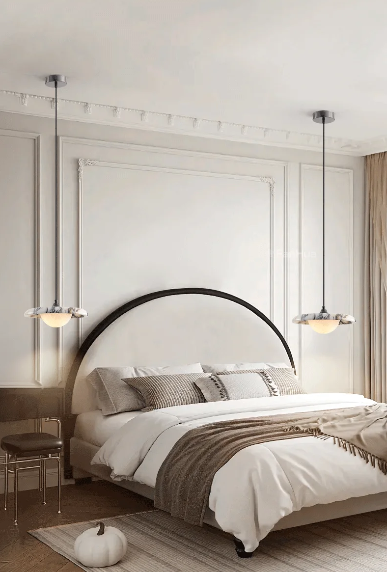 Astro Disc Modern Marble Pendant Light - Lifestyle & Artisan Detail Angle 9 | IndochinaLight