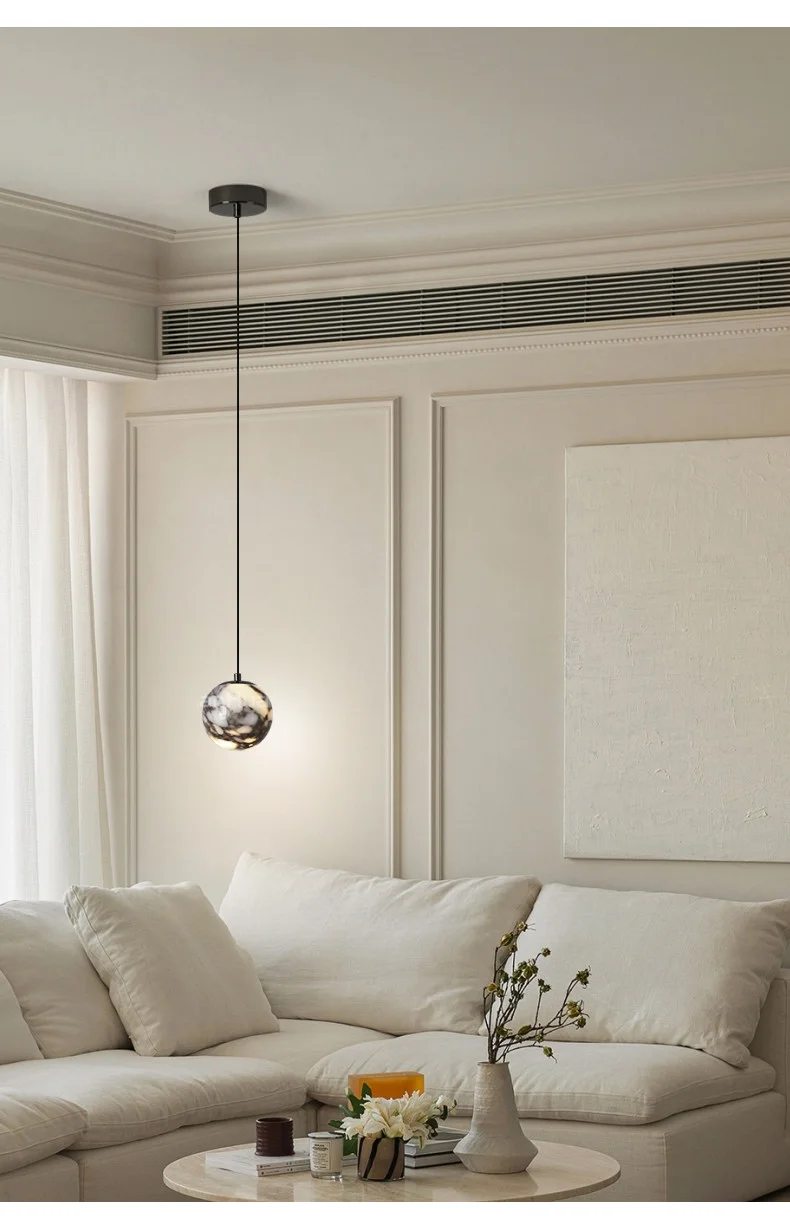 Oneta Minimalist Marble Pendant Light - Lifestyle & Artisan Detail Angle 6 | IndochinaLight