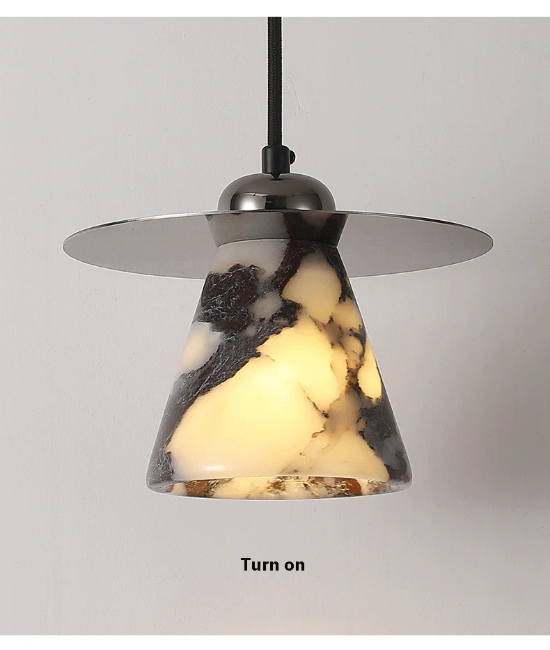 Feni Tapered Marble Conical Pendant Light - Lifestyle & Artisan Detail Angle 5 | IndochinaLight