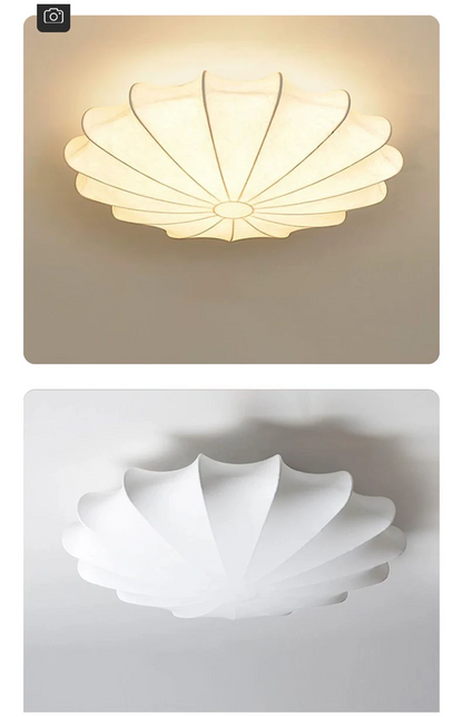 Flyrose Mid-Century White Silk Ceiling Light - Lifestyle & Artisan Detail Angle 5 | IndochinaLight