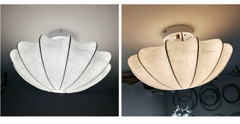 Flyrose Mid-Century White Silk Ceiling Light - Lifestyle & Artisan Detail Angle 10 | IndochinaLight