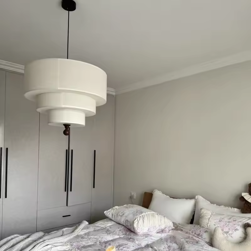 Vanelia 3 Tiers Textile Drum Fabric Pendant Light - Lifestyle & Artisan Detail Angle 11 | IndochinaLight