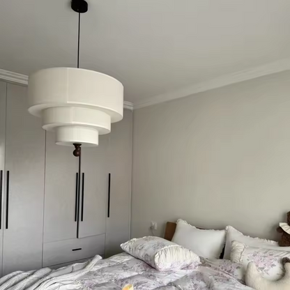 Vanelia 3 Tiers Textile Drum Fabric Pendant Light - Lifestyle & Artisan Detail Angle 11 | IndochinaLight