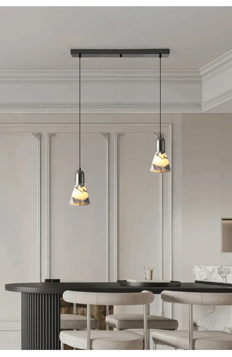 Yovira Tapered Marble Pendant Light - Lifestyle & Artisan Detail Angle 10 | IndochinaLight
