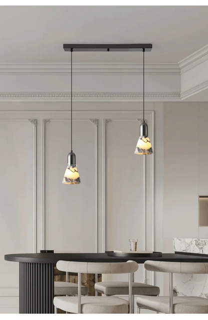 Yovira Tapered Marble Pendant Light - Lifestyle & Artisan Detail Angle 10 | IndochinaLight