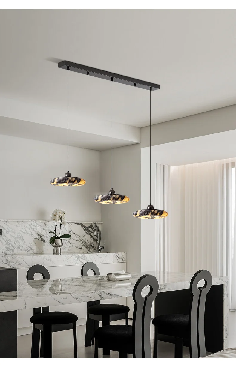 Farno Luxury Black Marble Pendant Light - Lifestyle & Artisan Detail Angle 3 | IndochinaLight