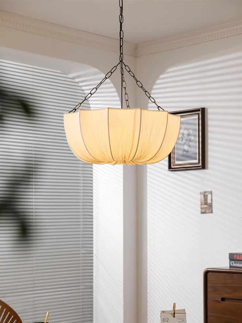 French Petal Fabric Pendant Light - Lifestyle & Artisan Detail Angle 9 | IndochinaLight
