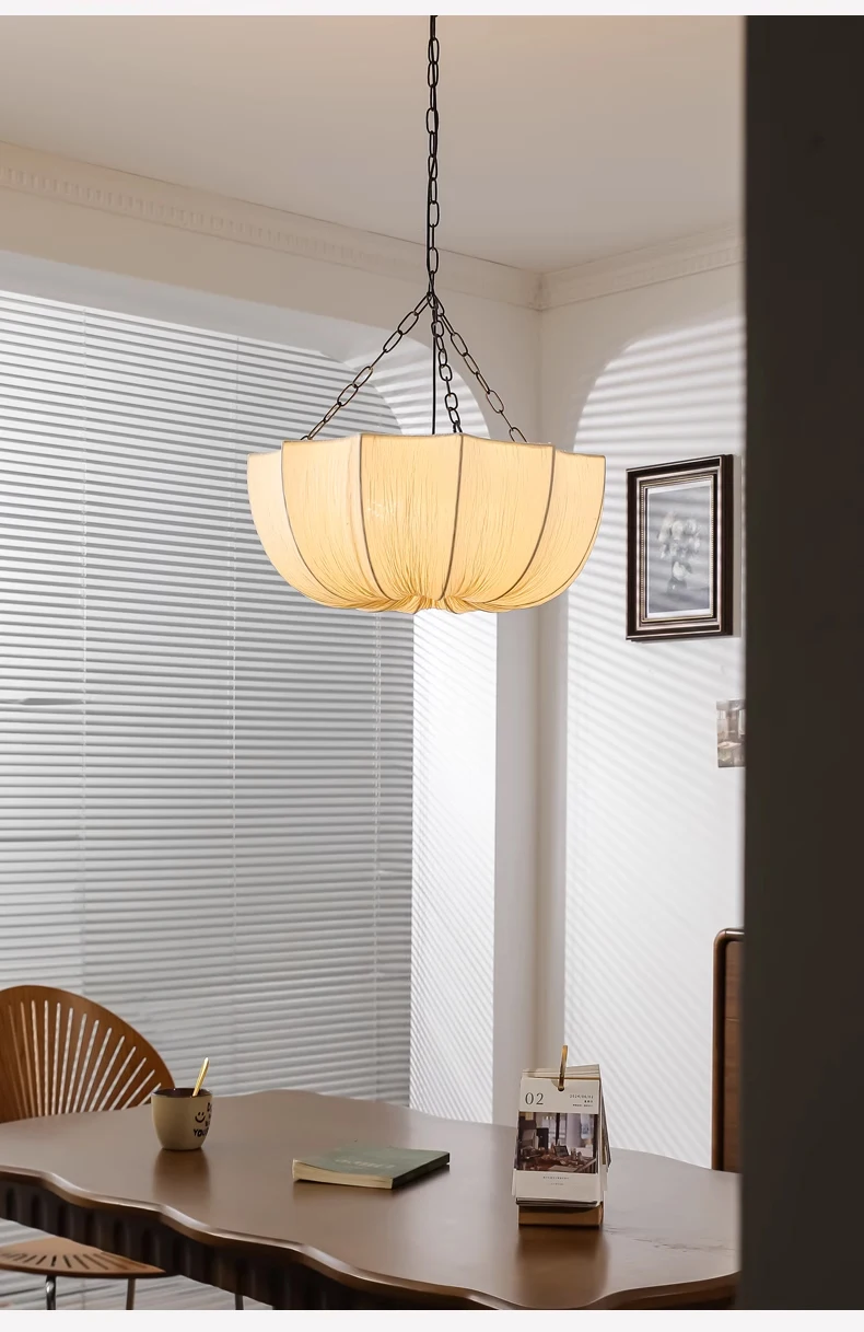 French Petal Fabric Pendant Light - Lifestyle & Artisan Detail Angle 3 | IndochinaLight