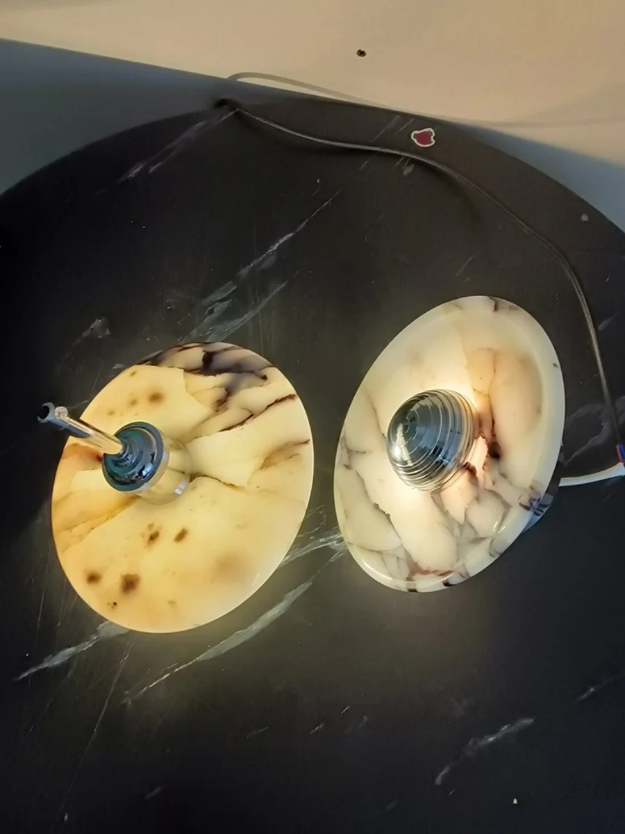 Round Zat Disc Marble Pendant Light - Lifestyle & Artisan Detail Angle 6 | IndochinaLight