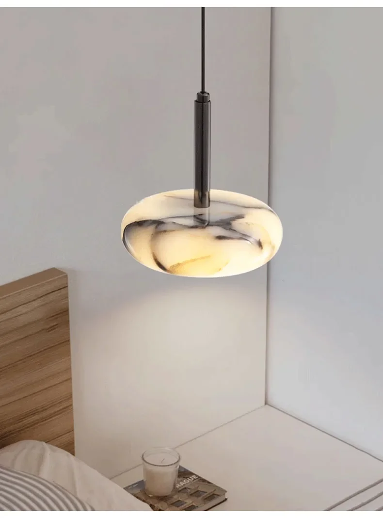 Vitrella Alabaster Luna Marble Pendant Light - Lifestyle & Artisan Detail Angle 4 | IndochinaLight