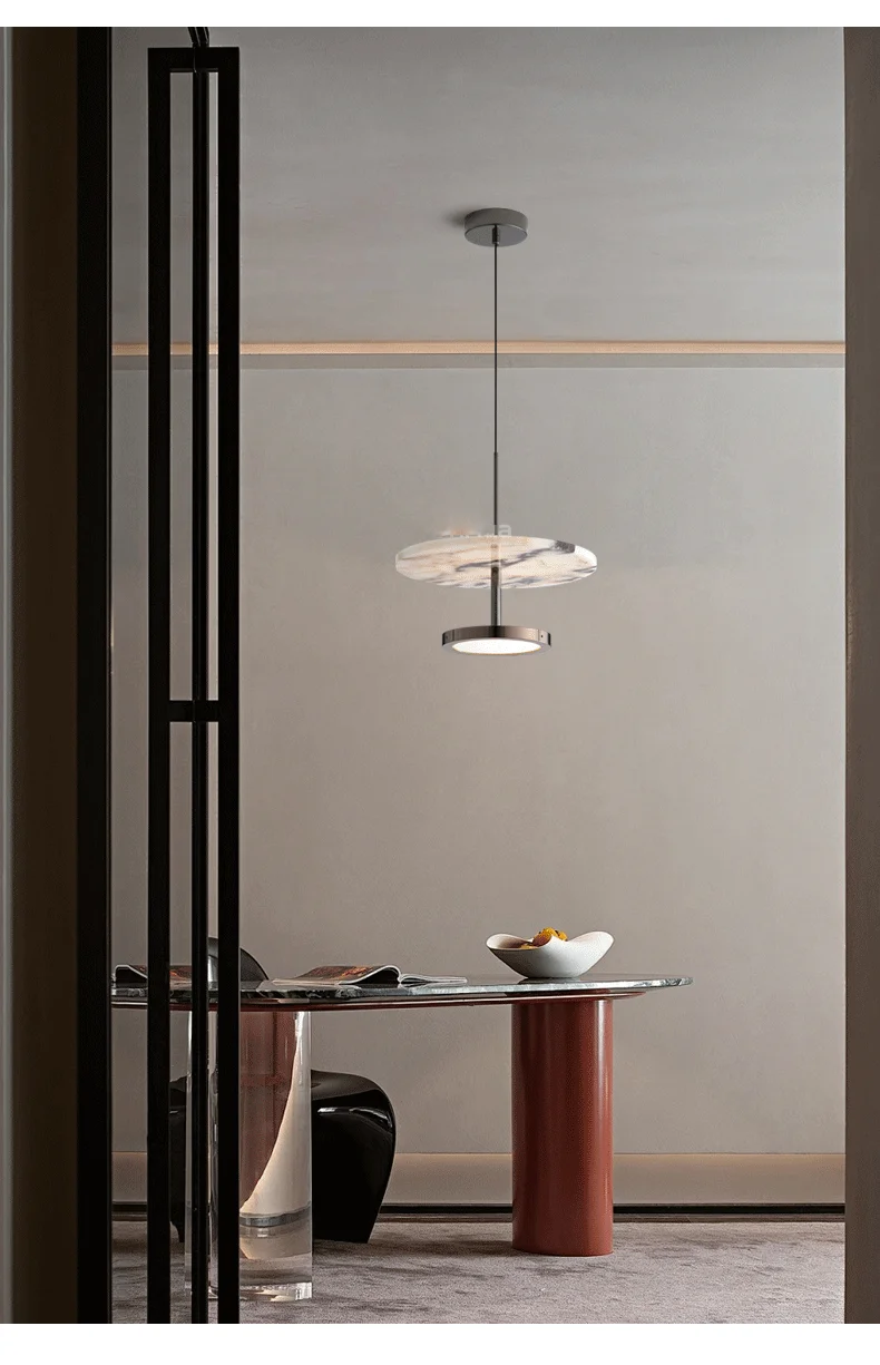 Noctra Double-Disc Marble Pendant Light - Lifestyle & Artisan Detail Angle 4 | IndochinaLight