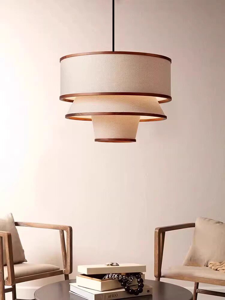 Bruna Walnut Wood and Linen Wabi Sabi Pendant Light - Lifestyle & Artisan Detail Angle 5 | IndochinaLight